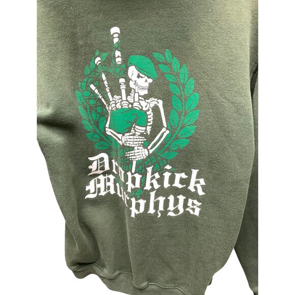 Dropkick Murphys Green Skeleton Bagpipe Zip Front Hoodie Size M Made in USA - Picture 6 of 8